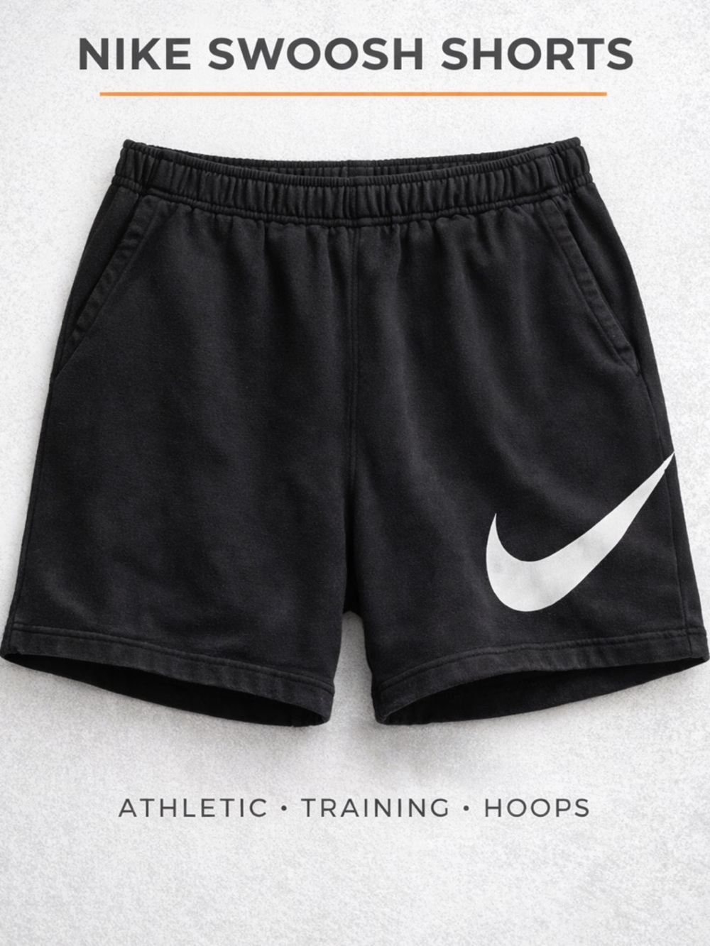 Nike Big Swoosh Black Fleece Shorts XL Drawstring with Elastic Waist